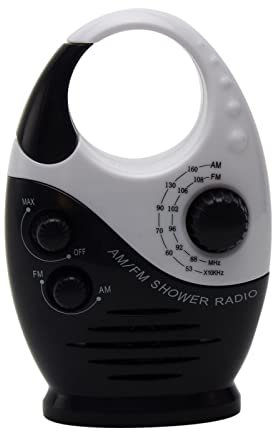 Jiakalamo Shower Radio, Splash-Proof Type AM FM Portable Waterproof Hanging Shower Radio with Top Handle (Black And White)
