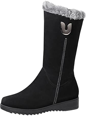Stivali Alti Donna Vintage Morbidi Larghi Western Boots Pelle Sopra il Ginocchio Sexy Stivali Cowboy Stivaletti Invernali Caldo con Tacco Elasticizzati Anfibi Curvy Camoscio