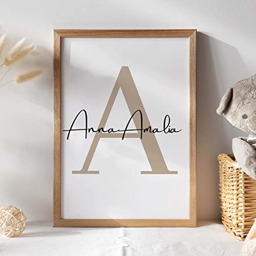 Personalisiertes Kinderzimmer Poster Jungen & Mädchen Wandbilder Babyzimmer Wanddeko mit Namen Buchstabenposter Geschenke zur Geburt für Jungen und Mädchen (Beige, 30x40cm)