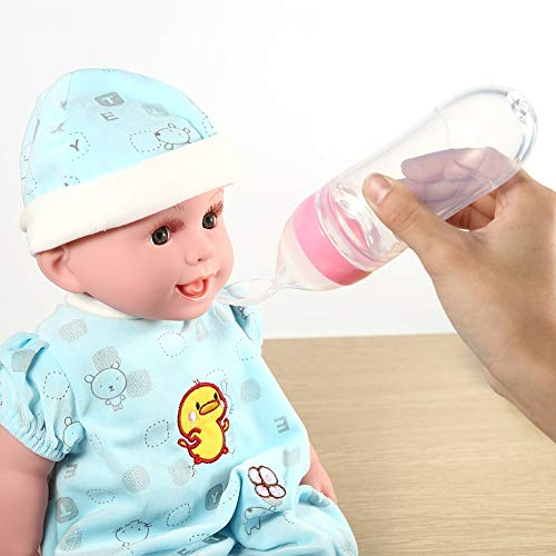 Babynahrung Feeder, 1 Stück 90 Ml Silikon Baby Kleinkind Babyflasche mit Löffel Frische Lebensmittel Müsli Squeeze Feeder Heißer Löffel Feste Fütterung (Rosa)