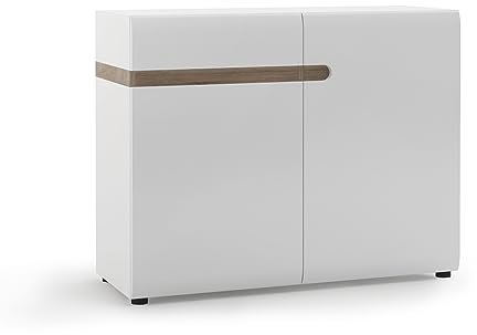 Kommode 2-türig in weiß Hochglanz mit Trüffel Eiche Nb., B/H/T ca. 109,5/86,5/42 cm
