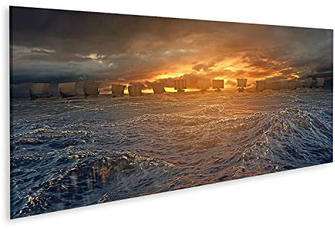 islandburner Wikinger Schiffe im Sturm Meer Stürmischer Ozean Leinwand Bild Wandbilder Bilder