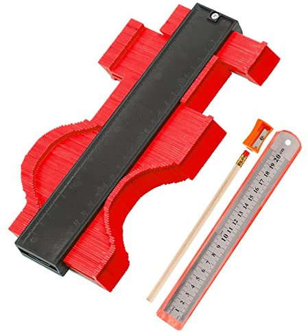 Contour Gauge, Plastic Outline Profile Shape Contour Duplications Guage Duplicator Kit, Irregular Shapes Measure Ruler Gadget Woodwork Measuring Tool Set for Corners and Contoured(25cm, Red)