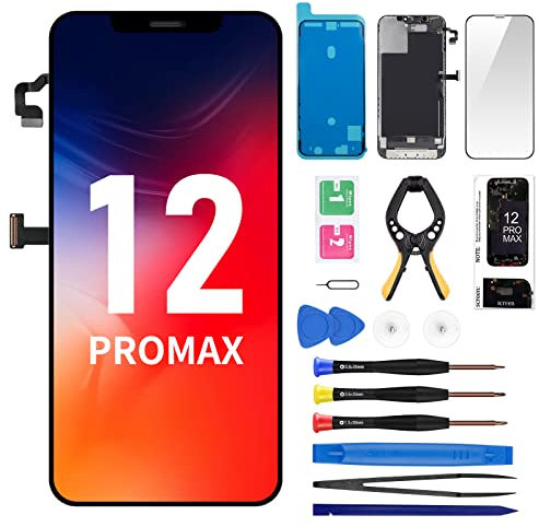 CYKJGS for iPhone 12 Pro Max Screen Replacement with Front Speaker Proximity Sensor LCD 6.7 Display Digitizer 3D Touch Full Assembly Front 12 Promax Glass Repair Kit Fix Tool A2342 A2410 A2411 A2412