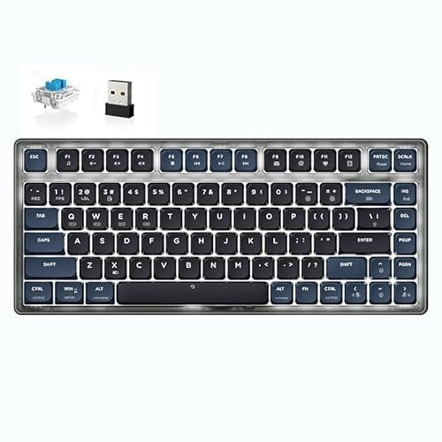 ATTACK SHARK AK832 Low Profile Mechanical Keyboard, Ultra-Thin Tri-Mode Wireless 75% Gasket Gaming Keyboard BT5.2/2.4G/Wired, 20 Backlit TKL Compact 83 Key Blue Switch, Coiled USB C Cable for Mac/Win