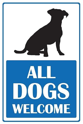 All dogs welcome shop sign - Self adhesive sticker (200mm x 150mm)