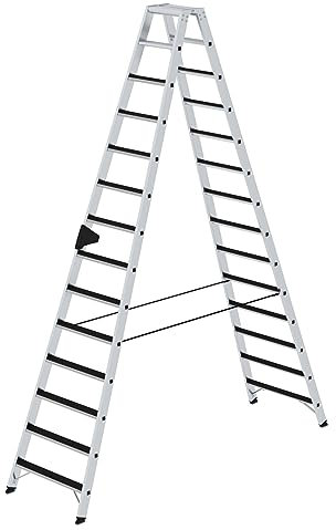 PROREGAL Stufen-Stehleiter | beidseitig begehbar mit Clip-Step | 2x14 Stufen | Leiter, Teleskopleiter, Trittleiter, Bockleiter, Sprossen-Doppelleiter
