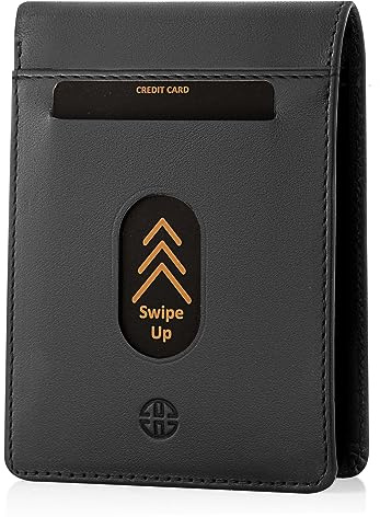 TRUSADOR Trento Geldbörse für Herren, schmal, Kreditkartenfächer, Leder, RFID-blockierend, klein, dünn, Herren-Geldbörse, Bifold, minimalistische Vordertasche, Geschenkbox, Schwarz, Mit Münzfach