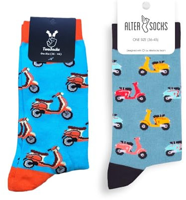 TwoSocks Weihnachtsmann Socken Herren & Damen lustige und witzige Strümpfe als Geschenk, Baumwolle, Einheitsgröße (Roller Liebe)