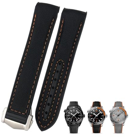 AEMALL 20 mm 22 mm Gummi Nylon Leder Armband Fit Für Omega Seamaster Diver 300 Planet Ocean 600M Seiko Orange Uhrenarmband, 22 mm, Achat