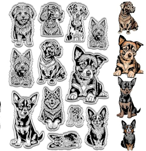 craspire Hunde-Stempel, Durchsichtig, Welpe, Tier, Vintage, Niedlich, Lustig, Transparent, Silikon-Siegel, Stempel, Retro, Für Journaling, Kartenherstellung, DIY, Scrapbooking, Handgefertigtes