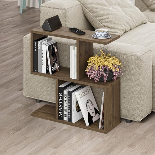 Hocuspicus HOCUS PICUS 2 Tier Storage End Side Table - Versatile C Table - 60x60x19.50cm - Shelves Organizer Office Living Room End Desk Stand Display (Dark Oak Effect)