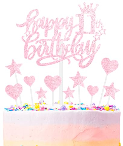 mciskin Pink Happy 11th Birthday Cake Toppers for Cake, Girls 11th Birthday Decorations,Personalised Cake Toppers for Girls,Glitter 11 Cake Topper Pink Cupcake Topper for Party Cake Decoration