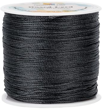 PH PandaHall 1mm gewachster Faden, 115 Yards grauer gewachster Polyesterfaden, gewachste Perlenfaden Schnur, gewachste Fäden für DIY Armband Halsketten, Traumfänger Schmuckherstellung, Nähen, Makramee