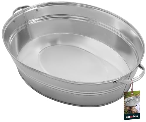KOTARBAU® Recipiente de zinc para jardín, grande, 27 litros, redondo, acero galvanizado, maceta de zinc, para jardín, enfriador de bebidas, bandeja galvanizada, cuenco de zinc, enfriador de champán,