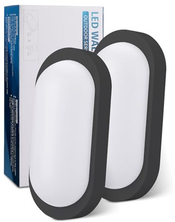 Oraymin 2 Stück LED Kellerlampe Schwarz, 18W 1710LM Deckenleuchte Oval, IP65 Feuchtraumleuchte LED Wandlampe Außen, 4000K Kellerleuchte Deckenlampe für Treppe Flur Keller Garten WC Garage