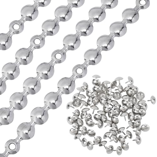 GORGECRAFT 5 Pieza*1m Tiras de Tachuelas para Tapicería de 10.5mm de Metal Y Hierro con Cabeza Redonda Adornos Decorativos para Cabeza de Clavo con 90 Piezas de Clavos para Tapicería Color Plateado