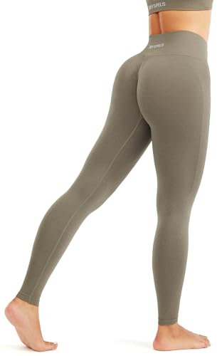 JOYSPELS Sport Leggings Damen, High Waist Sporthose Blickdicht Sportleggins Gym Leggins Push Up Yogahose, Perlbeige L