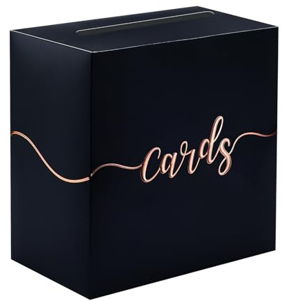 SietDESEO Card Box - Black Card Box with Rose Gold Foil Design - Money Card Box Gift Card Box Holder for Wedding Reception, Retirement, Graduation, Baby Shower, Birthday