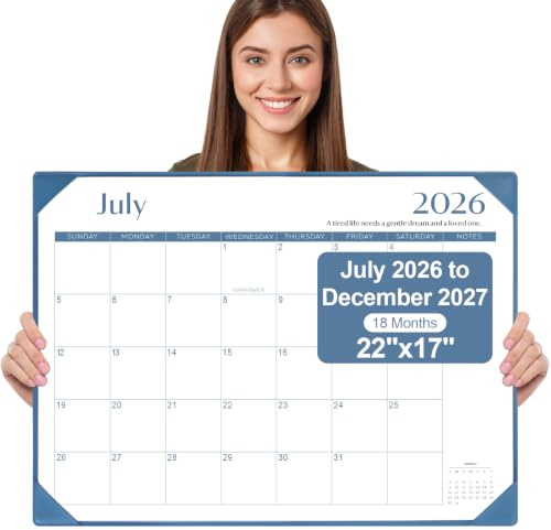 Gannyfer Desk Calendar 2026-2027 with Desktop Mat, Simplified Large 22 x 17 Desktop Pad Calendar, 18 Month Desk Calendar 2026, Use Now to Jun 2027, Office Supplies Perfect for Home School and Office - Blue