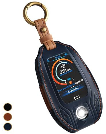 OFF WE GO Etui Cles en Cuir Coque de Clé pour Display LCD BMW 5er 6er 7er 8er G01 G02 G05 G07 X3 X4 X5 X7 730li 740li 750li 760li Protecteur Clé Voiture avec Porte-clés Couverture Clé Accessoire, Bleu