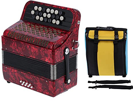 Akkordeon-Reed-Instrument mit 22 Tasten und 8 B?ssen und Rucksack f¨¹r Professionelles und Anf?nger-Musikspielen mit Runden Tasten (Rot),Akkordeon