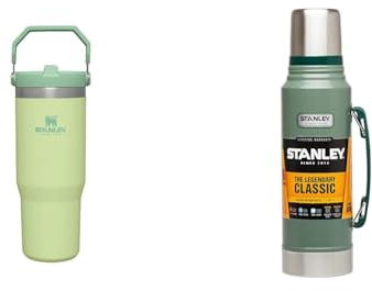 Stanley IceFlow Flip Straw Botella Agua con Pajita 0.89L - Conserva el Frío 12 Horas - Antifugas & Classic Legendary Bottle 1L Hammertone Green - Botella Termica 1 Litro de Acero