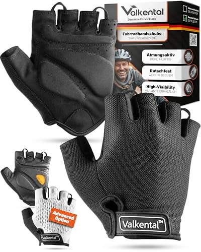 Valkental® - Gepolsterte Fahrradhandschuhe | Weich & Atmungsaktiv | Fahrrad Handschuhe Herren & Damen | Fingerlose Radhandschuhe - MTB/Rennrad/Trekking | Handschuhe Fahrrad Kurz & Leicht