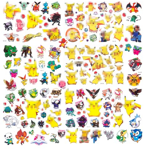 Tattoos (BKMWST-3) Tattoo Kinder, 8 Blätter pokemon Tattoo Set für Mädchen Jungen Tattoo Wasserdicht für Geburtstags geschenke Kindergeburtstag