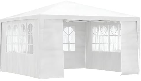Partyzelt 4x4 mit Seitenwänden in Weiß oder Anthrazit | Pavillon 4x4 wasserdicht, stabil, Winterfest mit Seitenlinie | Gartenpavillon, Gartenzelt, Bierzelt, Zelt Garten Metall (Weiß)
