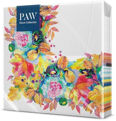 PAW - Servietten 3-lagig (33 x 33 cm) I 20 Stück I Perfekt für Geburtstag, Partys, Meetings I Herbst Tischdekoration I Bunte Papierservietten - Blätter Blumenstrauß Aquarelle I Power Of Autumn