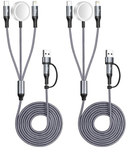 UZAHSK Cavo Caricabatterie per Orologio e Telefono 3 in 2, Wireless Magnetico per Apple Watch Cavo di Ricarica Multiplo Intrecciato in Nylon USB A/C per Apple Watch, iPhone, Pixel,Galaxy-1.8M
