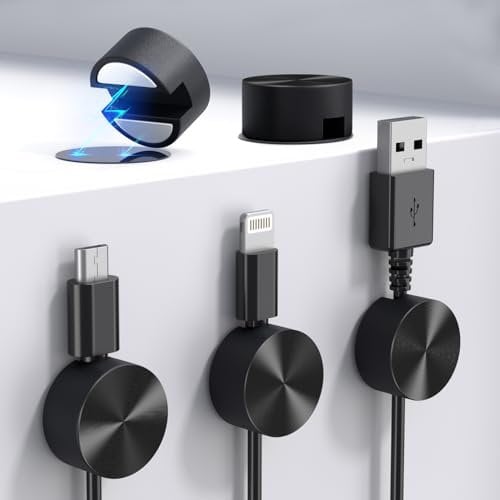 Maveek Cable Clips 5Pcs, Magnetic Cable Holder with Strong Self Adhesive Metal Plate, Charge PC Wire Cable Tidy Management Clip Sticky Organizers for Desktop, Office, Home, Car, Black