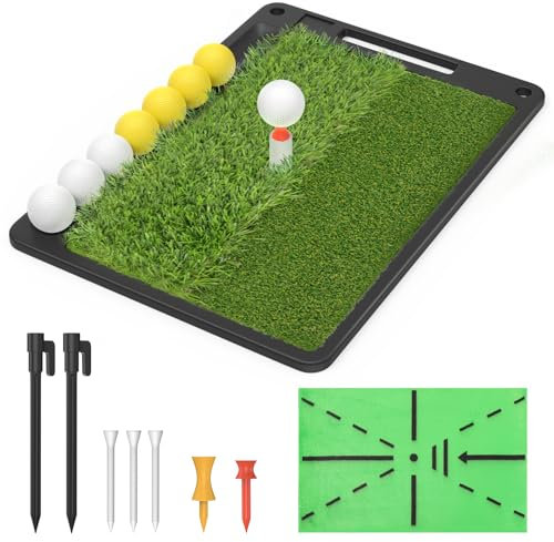 IMAYCC Golf Practice 3 in 1 Replaceable Hitting Fairway & Rough Turf Mat with Ball Tray Golf Tees and Heavy Anti slip Rubber Base Portable for Outdoor/Indoor Swing Training
