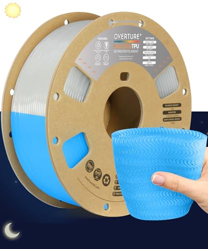 OVERTURE High Speed TPU 95A 3D Printer Filament 1.75mm, 1kg Luminous Blue | Flexible & High Elasticity & Durability, Excellent Layer Adhesion, Accuracy ± 0.02mm, Fits Most FDM (Luminous Blue)