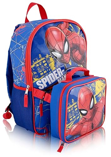 Fast Forward Hello Kitty, Spiderman, Bluey or Stitch Backpack With Lunch Box | Unisex Insulated Lunch Bag Lunch Box, Spider-man, 16 inches, Travel Backpacks