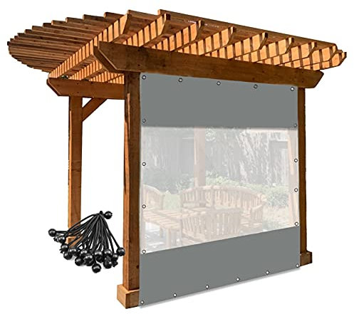 Transparente wasserdichte Außenvorhangplane mit Ösen und Bungeekugeln für Pergola, Veranda und Gartenhäuser (Grau, 5 x 3 m)