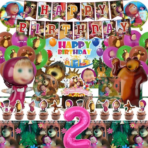 Heartsking 2 Jahre Geburtstag Deko, 81 Stück Partygeschirr Geburtstagsdeko Themed Party Geschirr mit Banner, Luftballons, Hintergrundtuch, Tischdecke, Tortendeko für Junge Mädchen