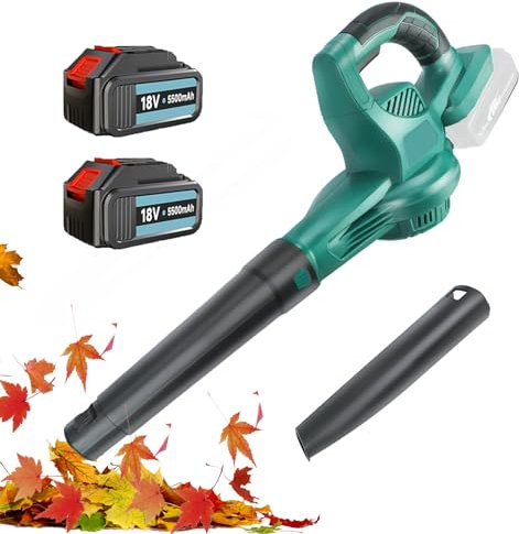 Soffiatore a batteria per Makita, soffiatore elettrico da 500 W con 2 batterie da 5500 mAh e caricabatterie, 15000 giri/min, ugelli a 2 sezioni per la manutenzione di prati e terrazze