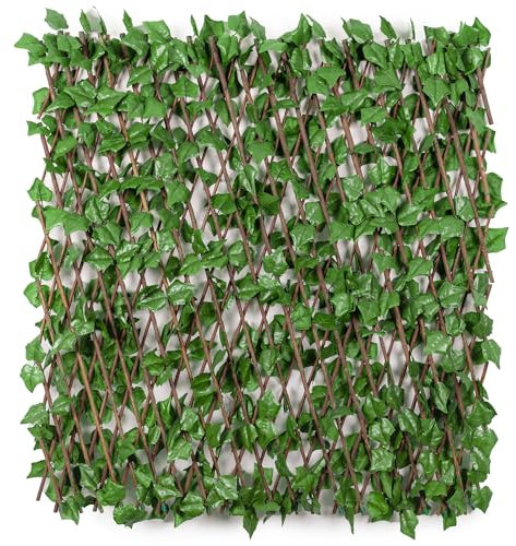 Künstliche Hecke Efeu Sichtschutz, Balkon Sichtschutz Kunstpflanzen Sichtschutzfächer für Balkon Garten, 100x200 cm, Ausziehbar Größe (Blätter C)