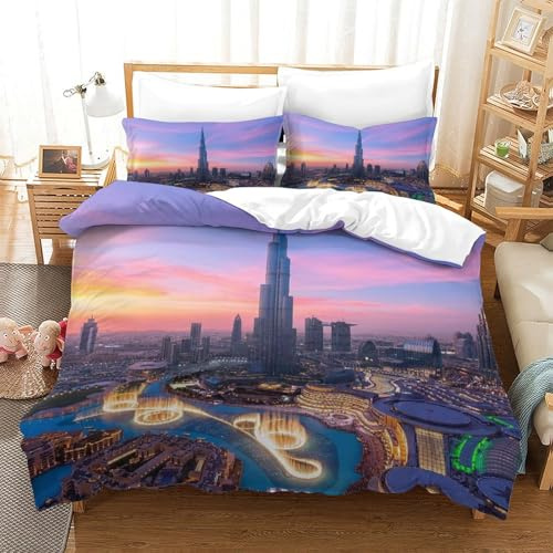 LILIlaobiao Burj Khalifa Bettwäsche Microfaser Dubai Bettbezug + Kopfkissenbezug （80 X 80cm） Mit Reißverschluss Bettdeckenbezug Erwachsene Duvet Cover Kinder Double（200x200cm）
