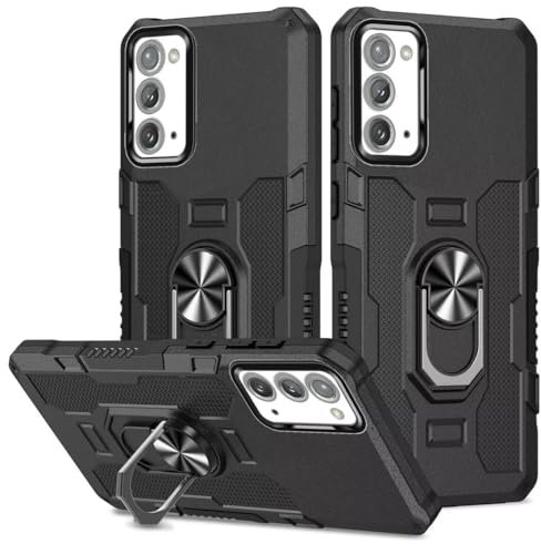 Demnkun Handyhülle für Samsung Galaxy Note 20 / Note 20 5G Hülle, Militärschutz Stoßfest Robust Samsung Note 20 / Note 20 5G Schutzhülle, Outdoor Harte Telefon Case mit Metall Ring Ständer Schwarz