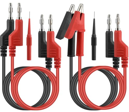 BUYGOO 6-Stück Multimeter-Messleitungen-Set, 4mm Krokodilklemmen Bananenstecker, 0.7mm Messspitzen, Prüfsonden für Digitale Multimeter, Elektrische Prüfung -1m Messleitung Rot & Schwarz