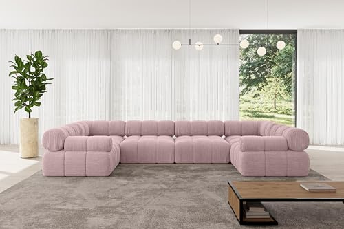 ALTDECOR Modulares Sofa Ecksofa in U-Form Corner modular Sofa Eckcouch Couch Wohnlandschaft Cauchsofa Polstersofa Birno-U2-380x190x70 cm Rosa