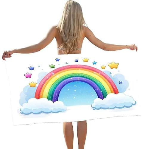 Strandtuch XXL 100 x 150 cm - Regenbogen Saunahandtuch Ultra-Leichtes Mikrofaser Badetuch, Schnelltrocknend & sandfreie Stranddecke für Strand, Duschtuch, Pool und Campin, Summer Must Haves X-158