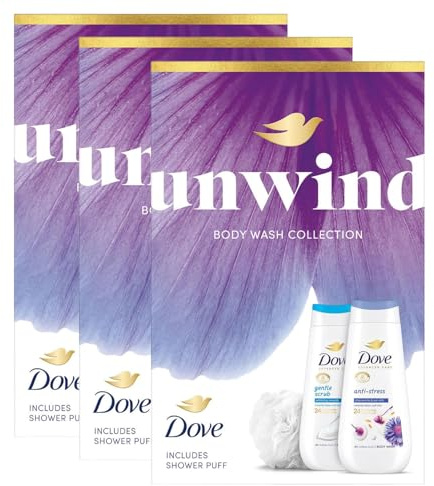 Dove Unwind Duo Bodywash Gift Set with Exfoliating & Anti Stress 225ml- 3 Pack, Nourishing Skin Cleanser for Women - Daily Shower Essentials with Calming and Smoothing Formula-Ideal Pamper Gift