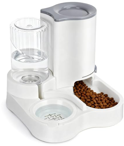 Nobleza 2-in-1 Automatischer Futter- und Wasserspender für Katzen und kleine Hunde – Schwerkraftsystem ohne Strom, 2,2 L Futterbehälter & 1 L Wassertank mit Aktivkohlefilter, rutschfeste Basis