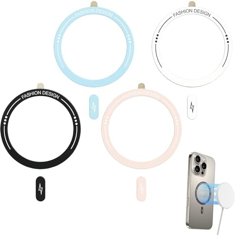 Ring Aufkleber, 4 Stück Magnet Ring Handyhülle für MagSafe | Universal Metallring Aufkleber Handy Stickers Telefone Magnetisches Drahtloses Ladegerät für iPhone 17 16 15 14 13 12 Android