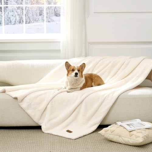 COZY KISS wasserdichte Haustierdecke, Weiches Kunstfell Hundedecke Als Schutz Für Sofa, Bett Und Couch, Decke Für Große Hunde Oder Katzen, Doppelseitig, Waschbar, Ultraweich, 100x150cm, Beige