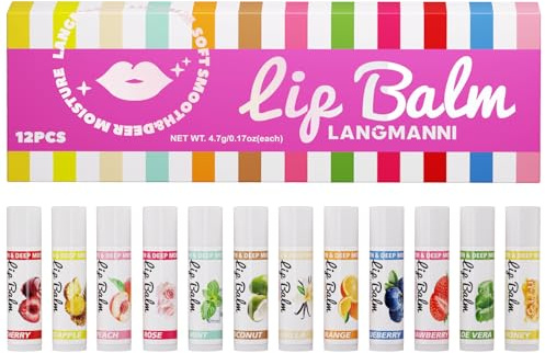12PCS Fruit Flavours Lip Balm Set, Long-Lasting Moisturising Lip Care, Nourishing Lip Balm Collection for Dry Lips, Smooth Hydrating Lip Moisturiser Gift Set